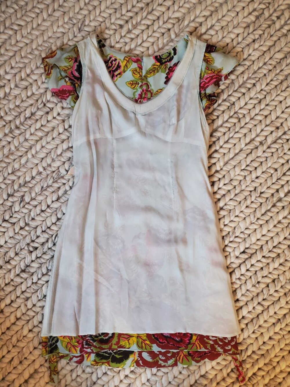 Pre-Loved Vintage Nanette Lepore Aqua Floral Cha Cha Mini Dress size 6 - Picture 10 of 13